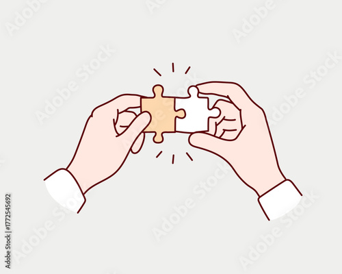 Business Partnership Connection Concept with Separate Puzzle Pieces Hand drawn style vector design illustrations.