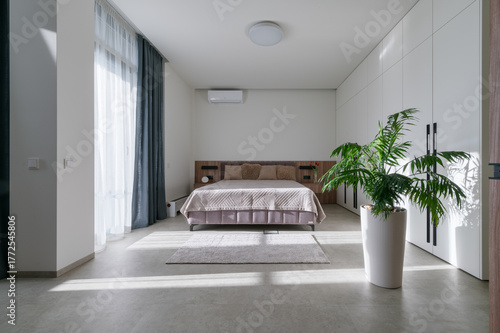 Modern milimalism bedroom with big window