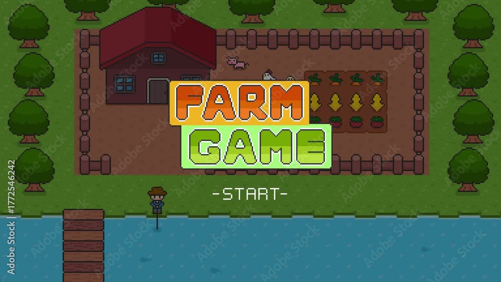 Video „8-bit pixel art cute farm with people and animals with title and ...