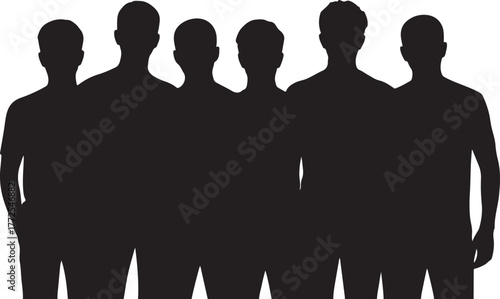 Six Male Silhouettes Standing Together Against White Background group