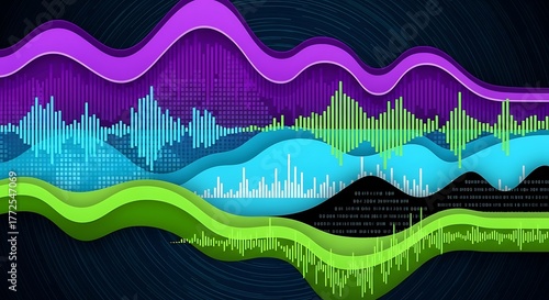 Abstract digital audio waves representing sound and music visualization.