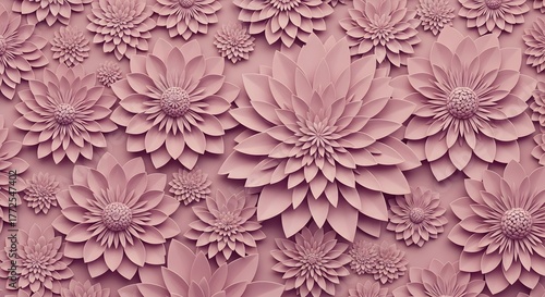 Wallpaper Mural Floral Bloom: A close-up view of delicate paper flowers in varying sizes, creating a serene and intricate floral pattern that evokes tranquility. Torontodigital.ca