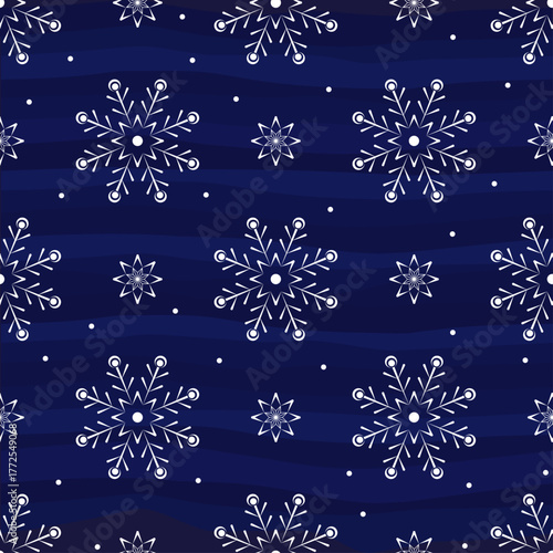 White beautiful snowflakes ona blue background. Winter pattern. Seamless vector image