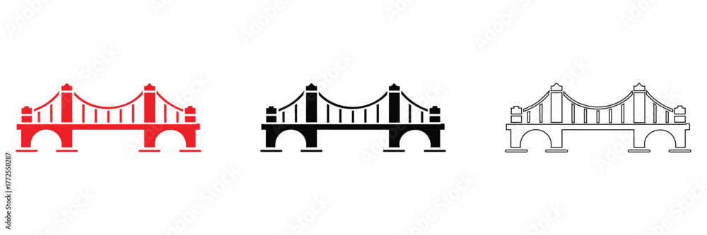 Obraz premium arch bridge construction icon set, bridge frame, Bridge vector icon set silhouette and line art
