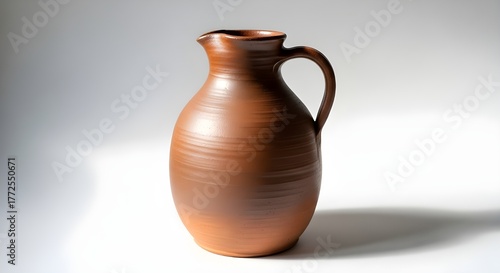 Beautiful Handcrafted Clay Jug traditional Earthenware Pottery with Natural Rustic Finish on White Background