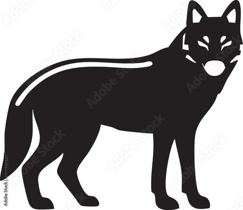 Minimalist black gray wolf icon standing side profile simple shape clean design isolated
