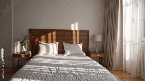 Cozy and bright bedroom design with natural light and soft textures during morning hours