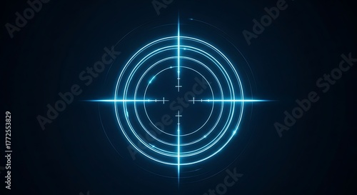 Futuristic Neon Target Reticle Glowing Blue on Black Background.