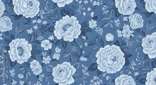 Blue Floral Elegance: A captivating tapestry of delicate blooms unfurls across the canvas, each petal meticulously rendered to showcase nature's exquisite artistry.