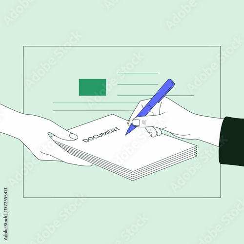 An illustrative representation of an individual signing a document, symbolizing agreement and commitment in various professional contexts.