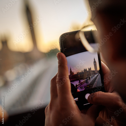 Smartphone photo of Big Ben and Westminster at sunset in London