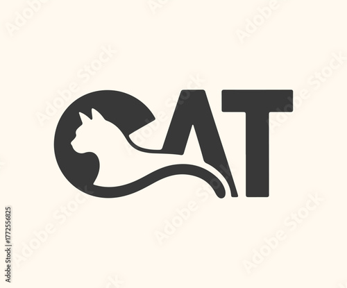 Creative word art logo design featuring the word cat with a silhouette of a cat integrated into the letter c