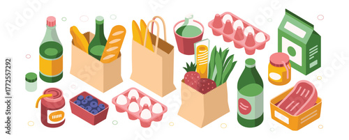 Assortment of grocery items and food products groceries