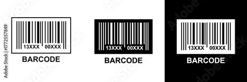 Simple barcode design in black and white variations, symbolizing retail, inventory tracking, product identification, and commercial transactions.