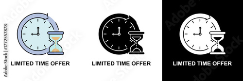 Clock and hourglass symbolizing urgency and time-limited deals. Suitable for marketing, promotions, and sales campaigns.