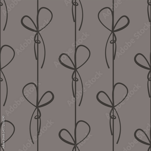 Seamless pattern with cartoon doodle bow knots, gift ribbons. Trendy hair braiding accessory. Hand drawn vector illustration. Minimalist tattoo sketch, coquette core.