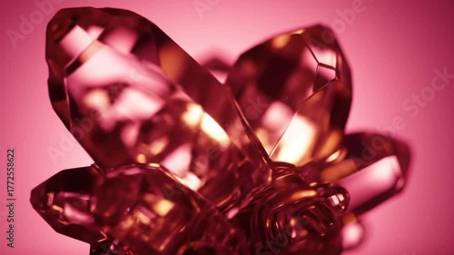Close Up Macro Shot Of A Pink Crystal Formation With Smooth Facets And Sharp Edges