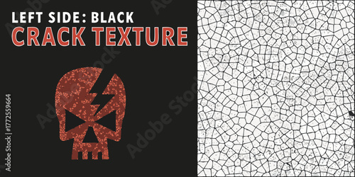 Split image showing a distressed skull graphic and a detailed cracked texture pattern
