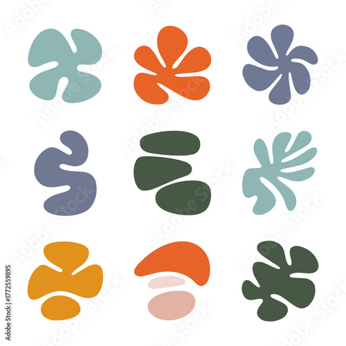 Colorful abstract shapes arranged in a grid pattern for modern design elements and artistic inspiration