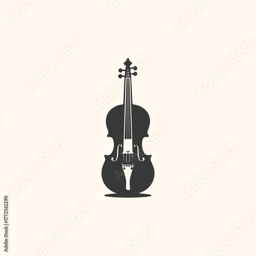 A black silhouette of a violin on a plain, lightcolored background