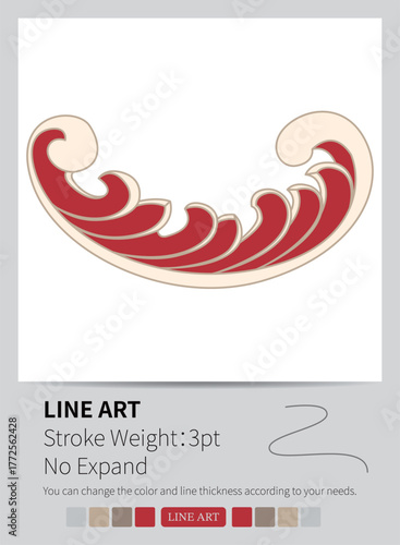 Decorative floral motif shows a symmetrical bloom surrounded by elegant leaf swirls.