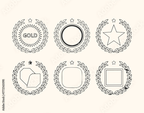 Set of six laurel wreath icons with different shapes and text