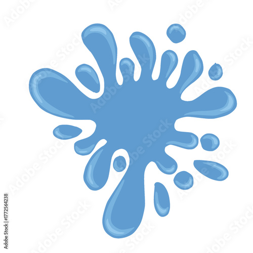 Blue water splash stain vector illustration. Hand drawn blue paint splatter blob. Simple blue liquid splat icon