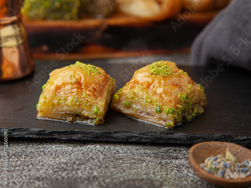 Sweet Baklava Pieces with Pistachios