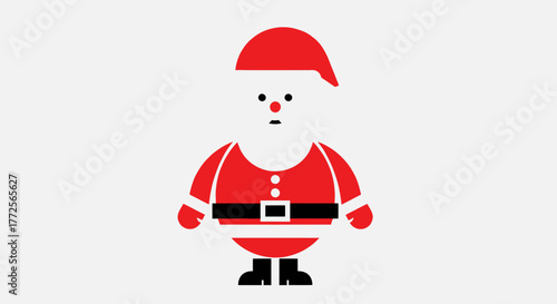 A minimalist, stylized illustration of Santa Claus in a red suit with a white beard and hat, standing against a plain white background.