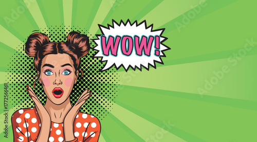 A young frightened woman in a WOW pop art style. Vector illustration in pop art style.