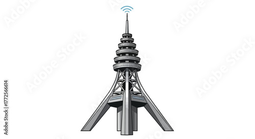 black and white silhouette of a broadcast tower icon vector on a white background