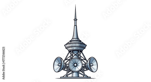 black and white silhouette of a broadcast tower icon vector on a white background