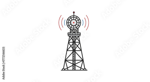 black and white silhouette of a broadcast tower icon vector on a white background