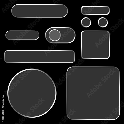 Collection of ui elements and buttons on a, including toggles, sliders, and circles, representing user interface design and app development
