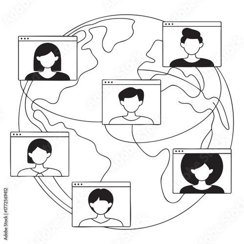 Global video conference with diverse people connected around the world global communication