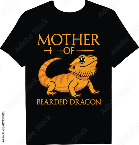 Mother of bearded dragon tshirt design featuring a cute bearded dragon illustration, perfect for reptile moms and pet lovers