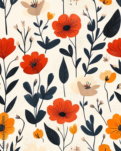 Vibrant floral pattern with colorful flowers.