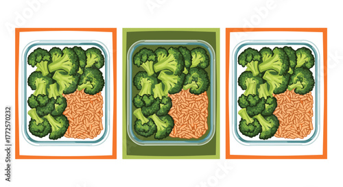 Healthy meal prep featuring vibrant broccoli florets and wholesome grains in convenient food containers for on-the-go nutrition