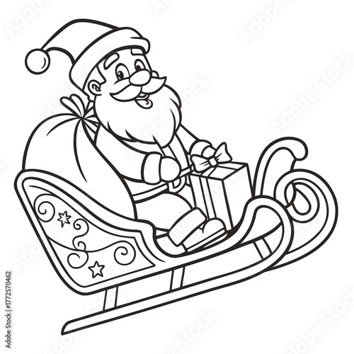 Minimal Line Art Vector Illustration of Santa Claus with Sleigh