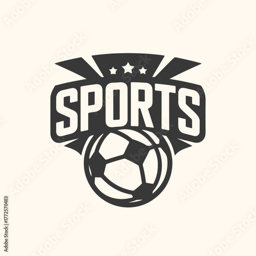 Sports logo with a soccer ball and stars