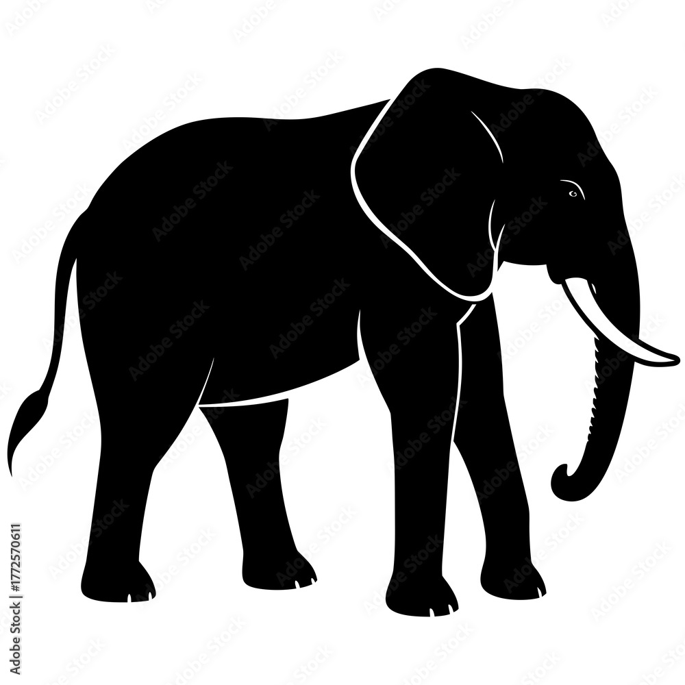 Obraz premium Silhouette of an african elephant side on transparent background