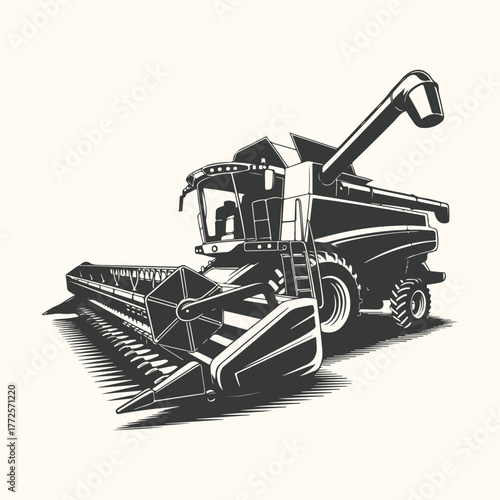 Illustration of a combine harvester, a powerful agricultural machine used for harvesting grain crops