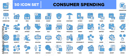 Consumer Spending Icon Sheet Blue Illustration