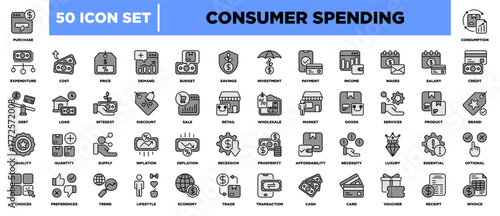 Consumer Spending Icon Sheet Grey Illustration