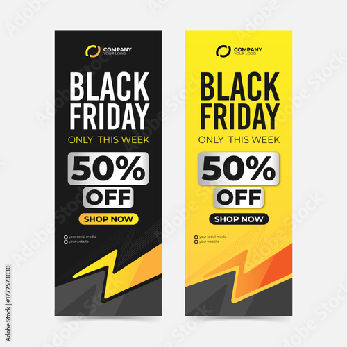 Black friday vertical banner template with yellow color