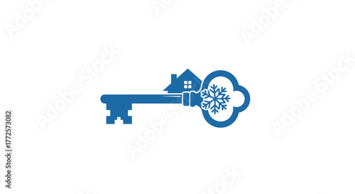 Unlock perfect home with this modern key featuring a house and snowflake symbol, representing comfort and security