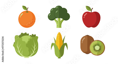 Colorful collection of fruits and vegetables in flat design