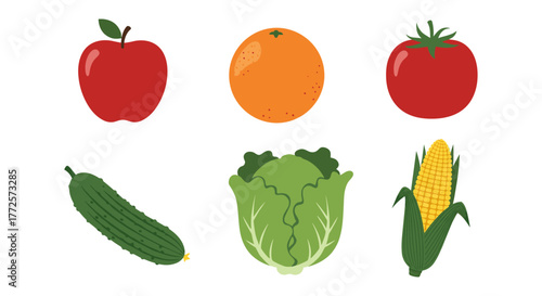 Colorful fruits and vegetables collection for healthy living design