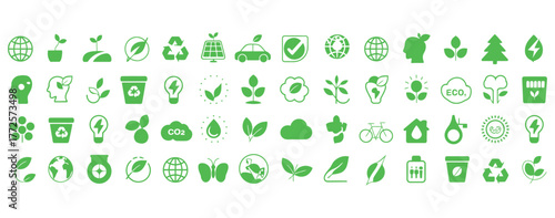 Go Green Initiative with Eco-Friendly Icon Collection, Environmentally Sustainable Practices for a Better Future, Promoting Biodiversity and Conservation Awareness with Green Energy