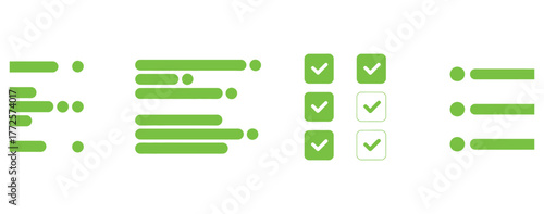 Streamline your workflow with vibrant green checklist icons and list layouts for modern web design and app interfaces, enhancing user experience and task management with clean visual elements